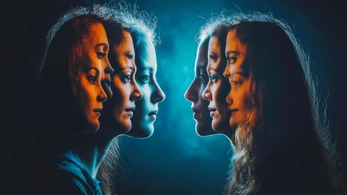 Blended Faces in Blue and Orange