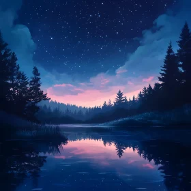 Forest Lake Under a Starry Dusk