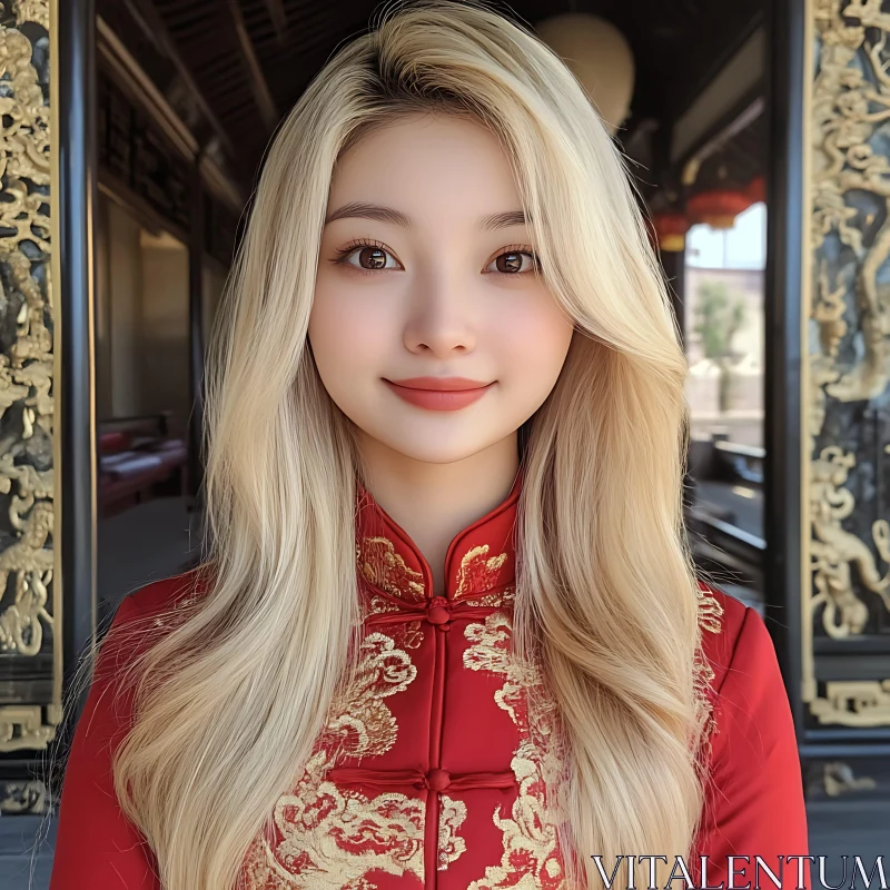 Blonde Woman in Traditional Asian Attire Blonde Woman in Traditional Asian Attire