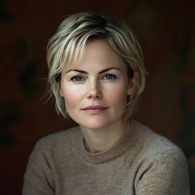 Elegant Woman in Beige Sweater Portrait