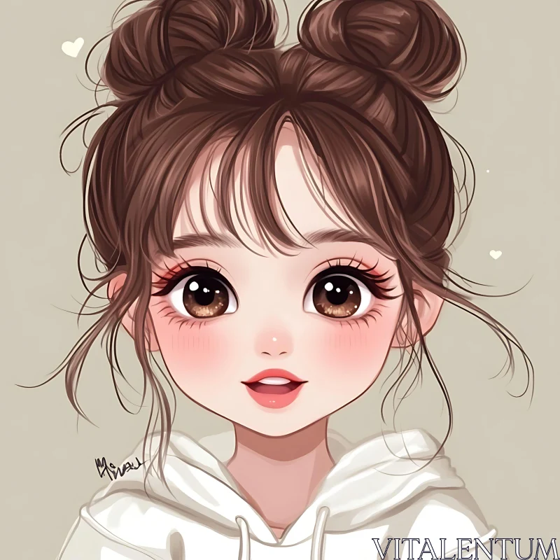 Adorable Anime Character Art in White Hoodie AI Image