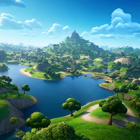 Tranquil Hillside and Serene Lake View