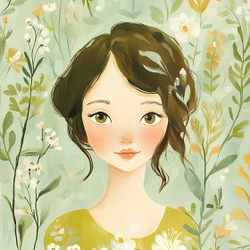 Delicate Female Illustration with Flowers