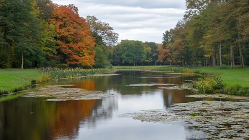Tranquil Lake in Autumn with Colorful Trees