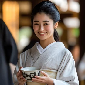 Woman in Kimono with Tea Bowl