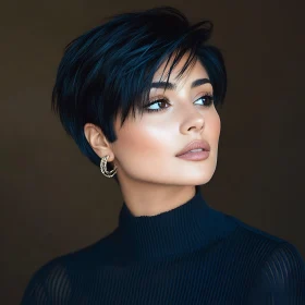 Stylish Female Portrait in High-Neck Dress