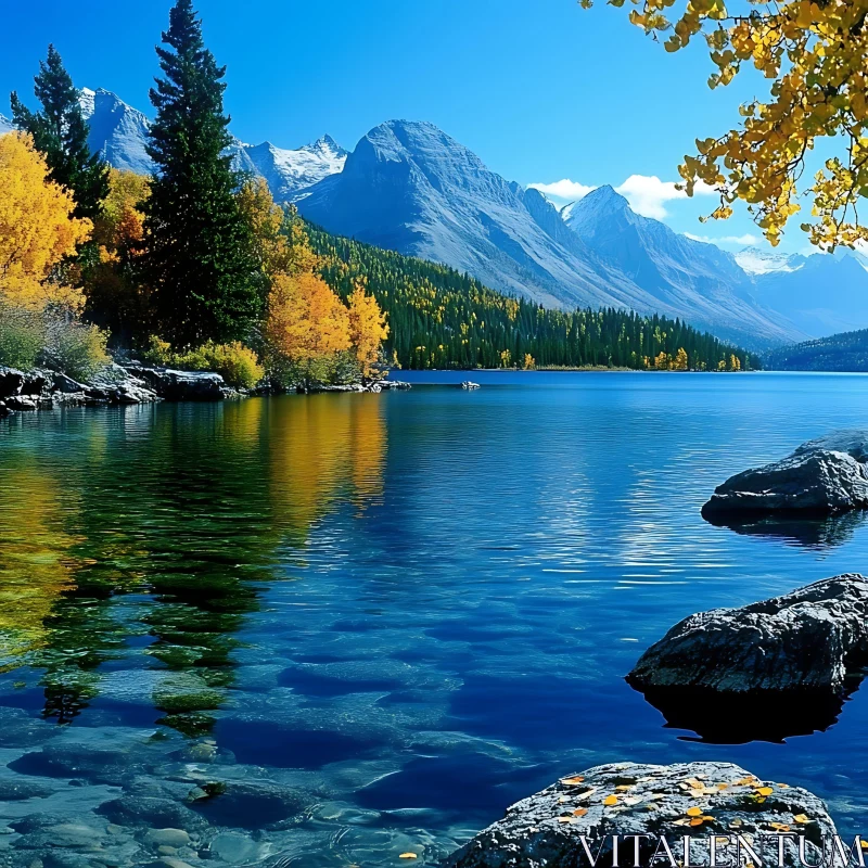 Idyllic Alpine Lake in Autumn AI Image