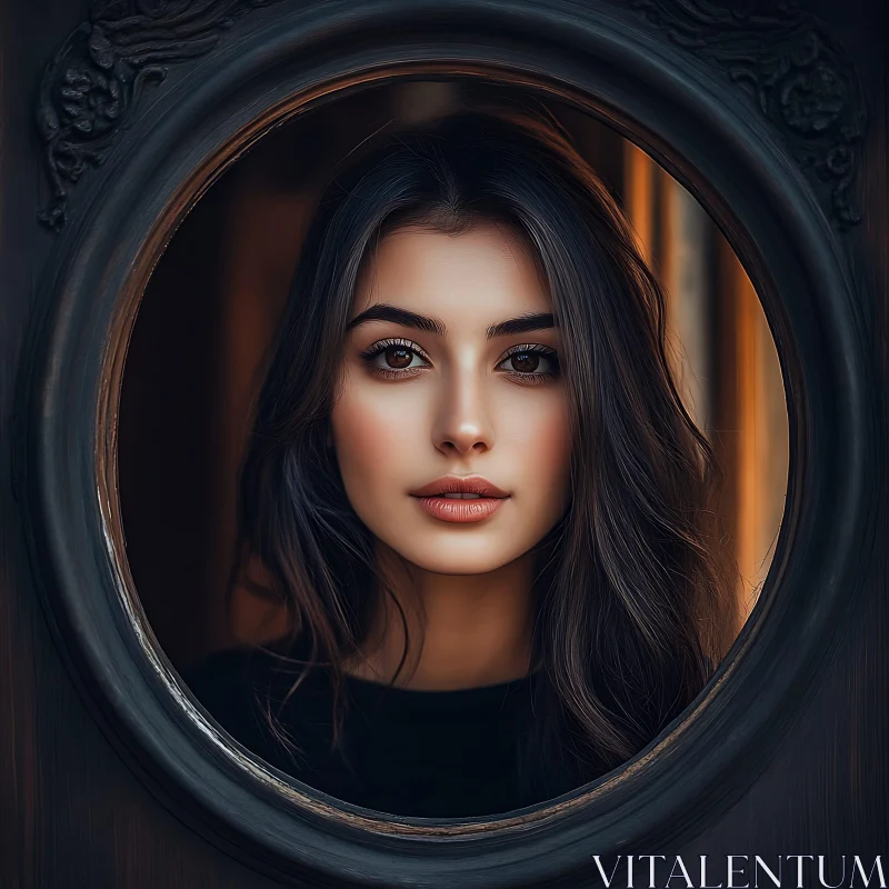 Graceful Female Framed Portrait AI Image