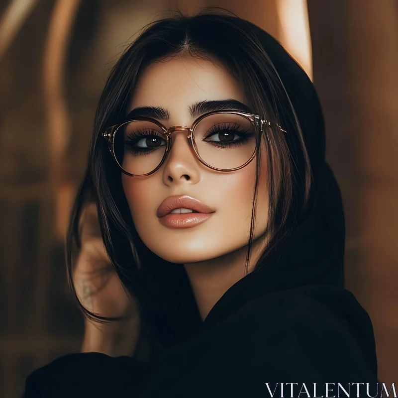 AI ART Enigmatic Woman with Glasses and Black Headscarf