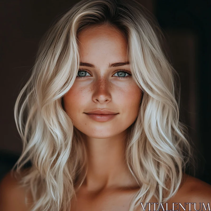 Blonde Woman with Freckles and Blue Eyes AI Image