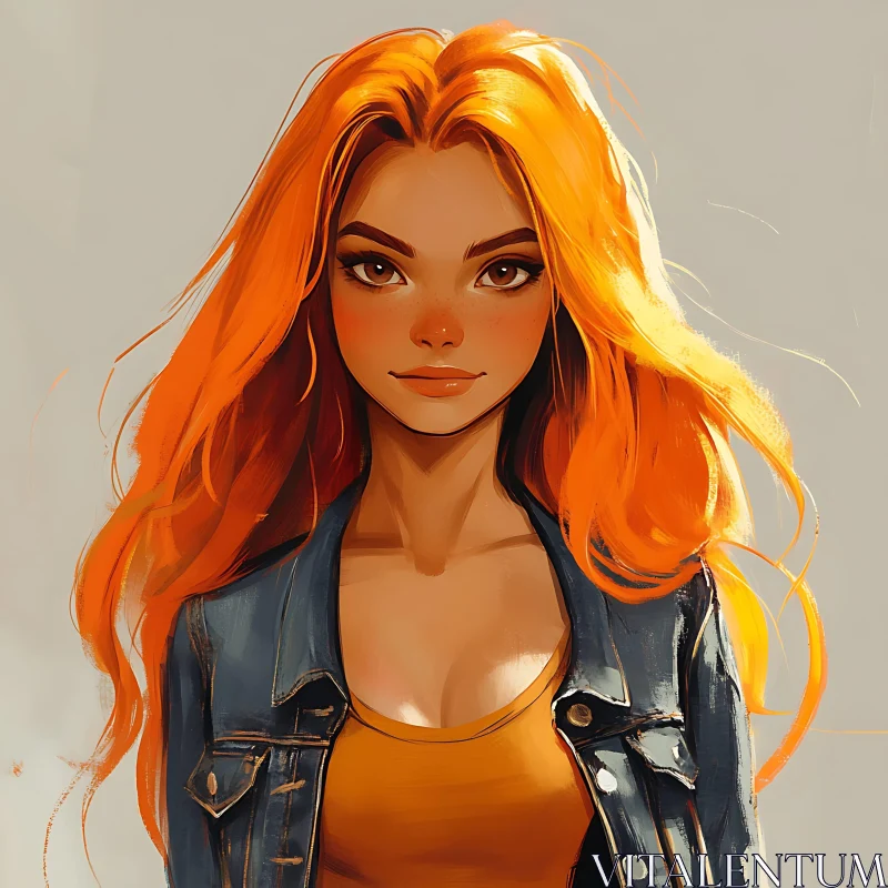 Digital Illustration of Orange-Haired Woman AI Image