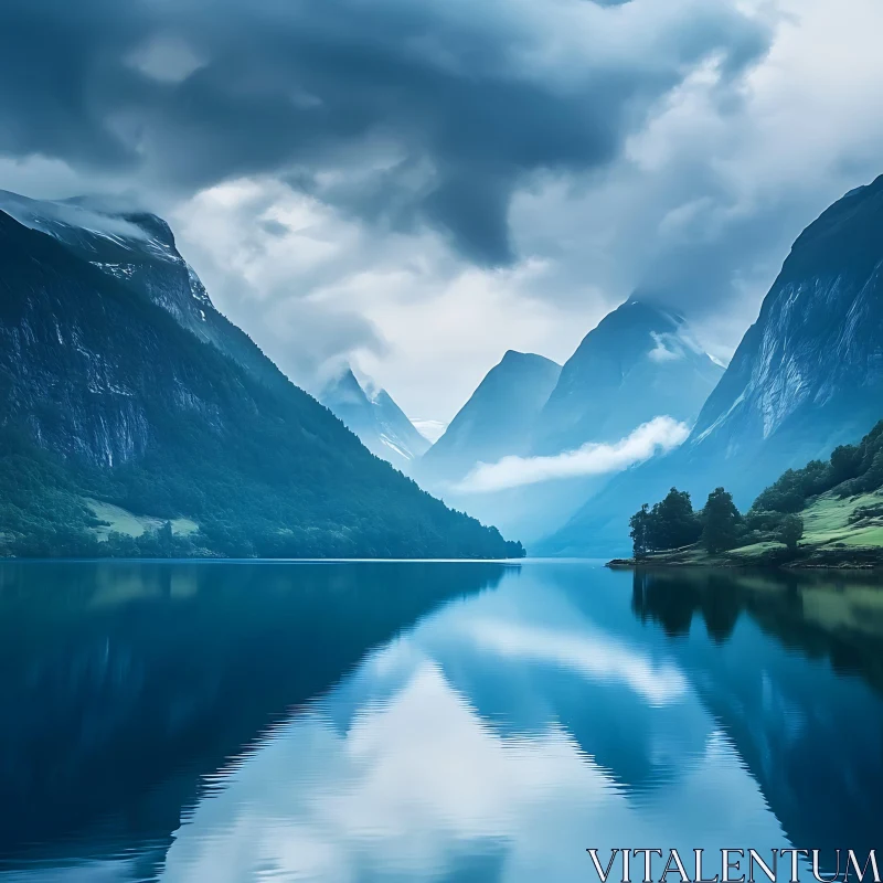 Mountainous Lake Reflection AI Image