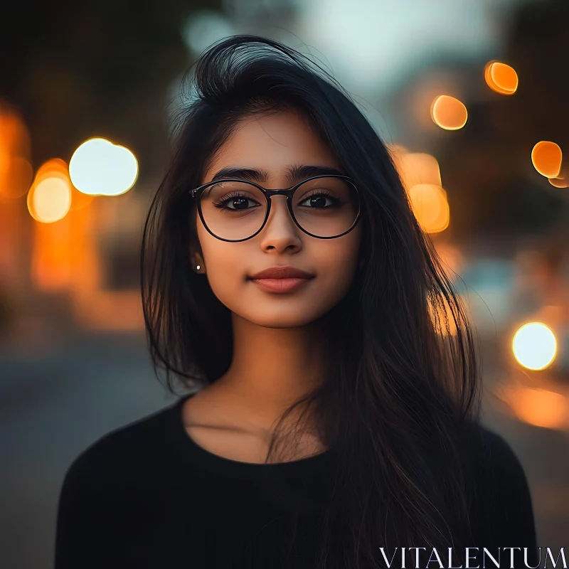 Twilight Portrait of Woman with Glasses AI Image