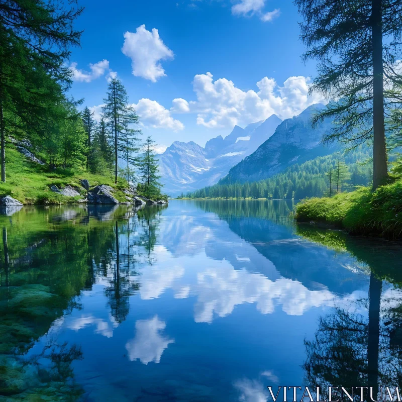 Tranquil Lake Landscape with Reflective Waters AI Image