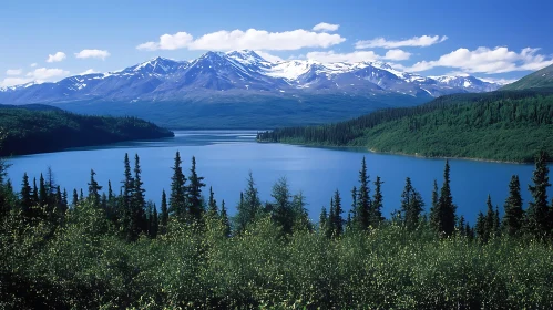 Scenic Lake with Majestic Mountain Background