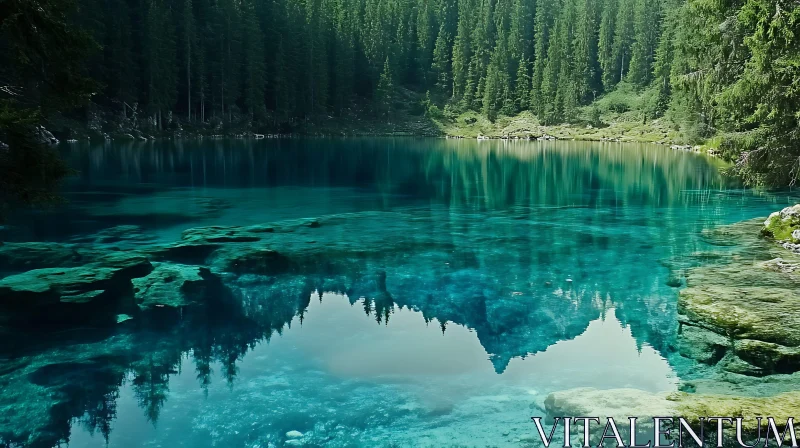 Tranquil Forest Lake with Pristine Waters AI Image