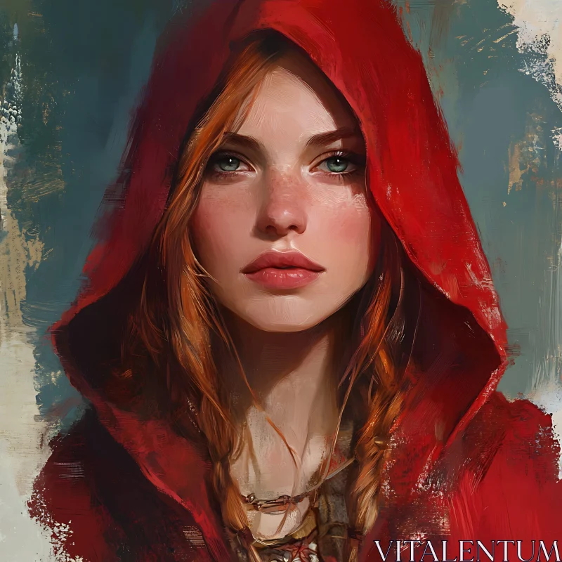 Mystical Red Hooded Female Portrait AI Image