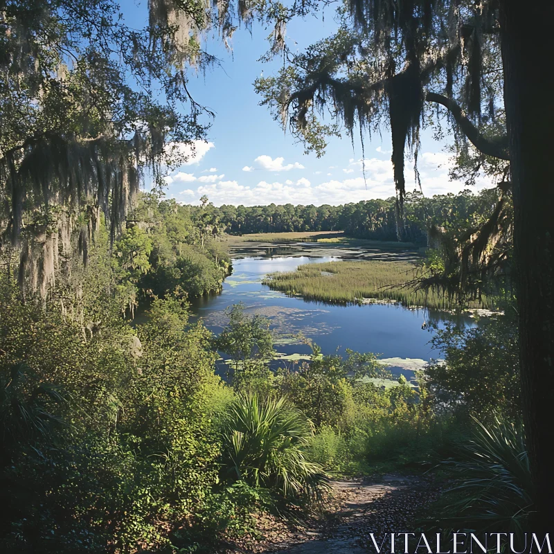 Picturesque Lake View with Lush Trees AI Image