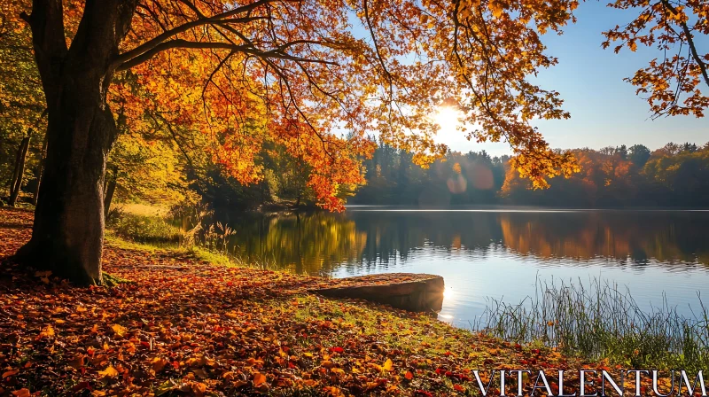 Peaceful Fall Scene by a Reflective Lake AI Image