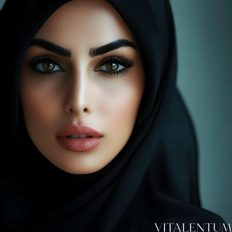 Elegance in a Hijab: Portrait of a Striking Woman AI Image