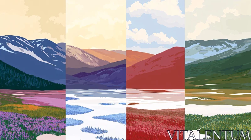 AI ART Seasonal Changes in Mountainous Panorama