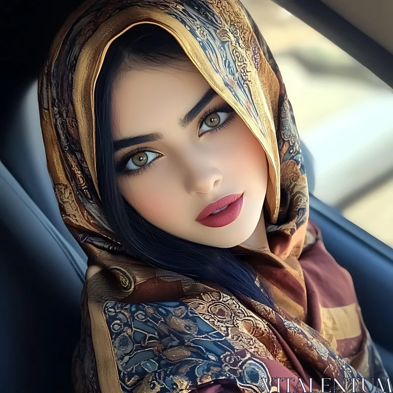 Elegant Woman Featuring Mesmerizing Green Eyes AI Image