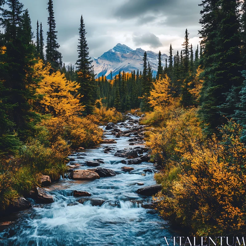 AI ART Mountain Stream in Autumn Forest