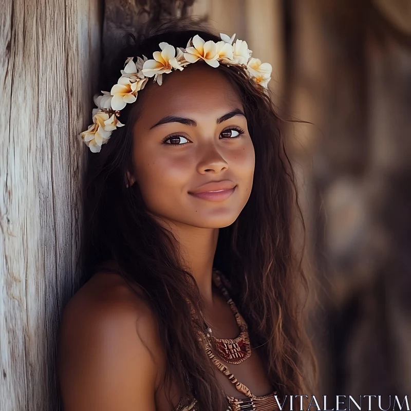 Serene Woman with Floral Headpiece AI Image