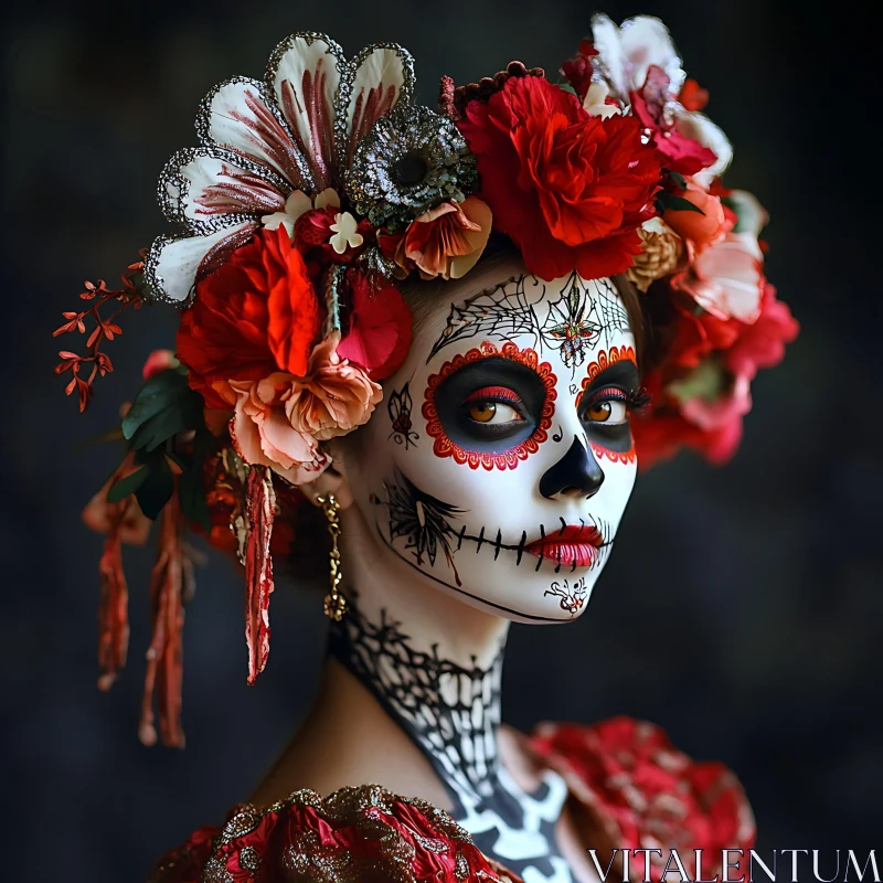 Cultural Sugar Skull Face Paint Portrait AI Image