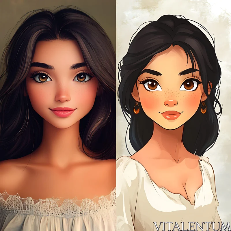 AI ART Digital Art Comparison: Realism vs. Cartoon