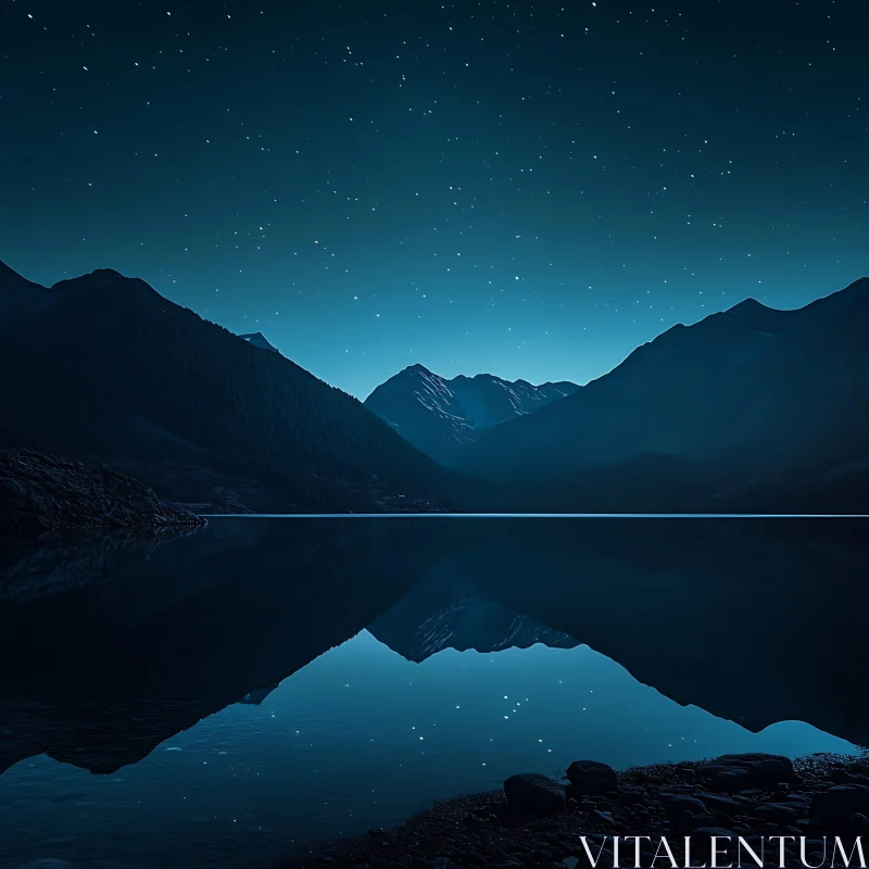 Starry Night Over Reflective Lake AI Image