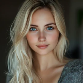 Blonde Woman with Blue Eyes Close-Up Portrait