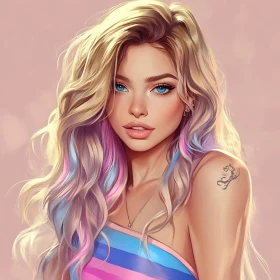 Artistic Woman Portrait with Pastel Hair Highlights