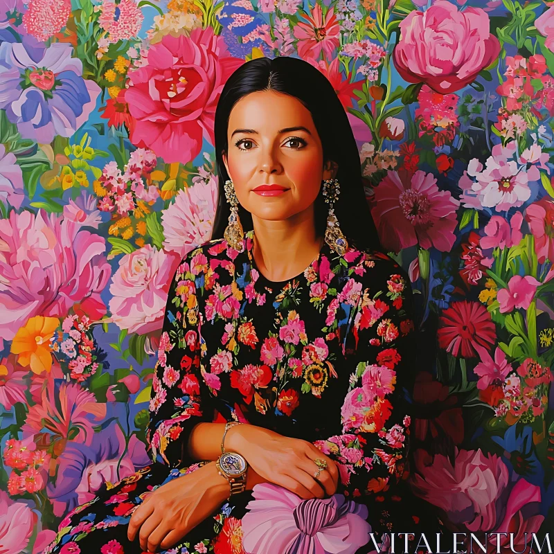 Floral-Themed Portrait of a Woman AI Image