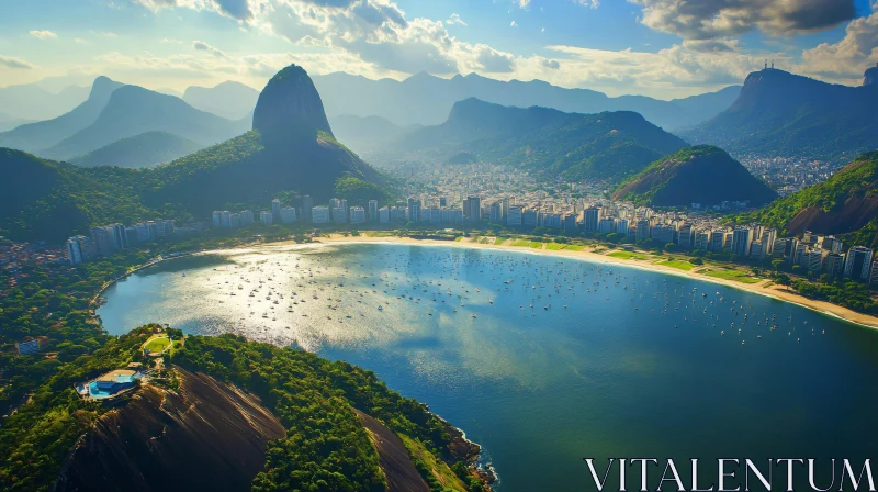 Scenic Aerial Cityscape with Beach and Mountains AI Image