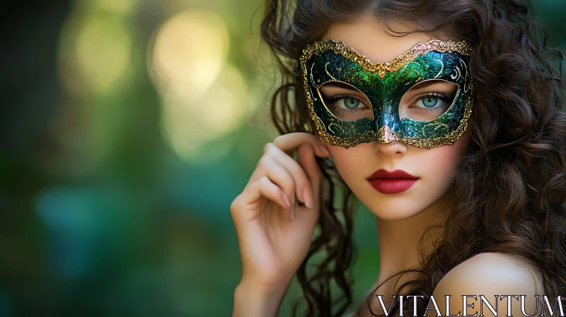 Mystery and Beauty: Woman in Decorative Mask AI Image