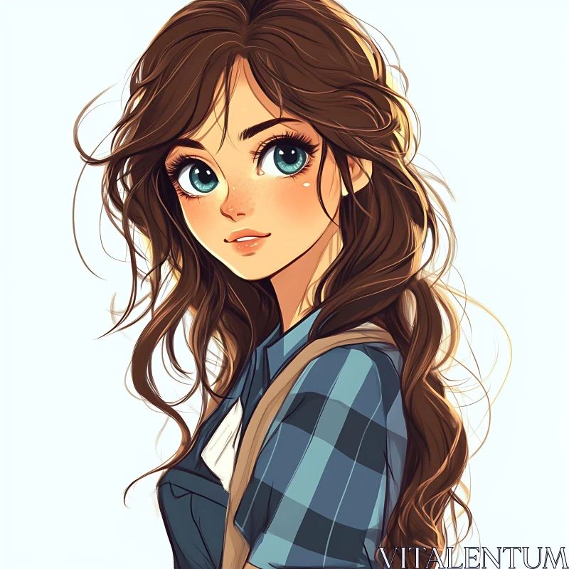 Illustration of Anime Girl with Blue Eyes and Freckles AI Image