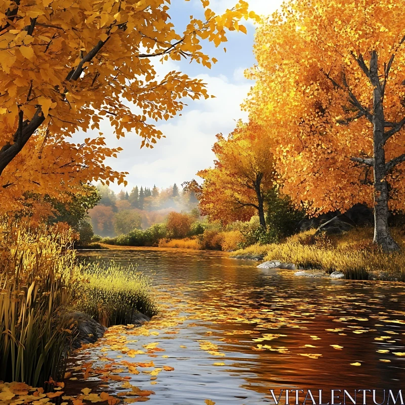 Peaceful Fall Scene by a River AI Image