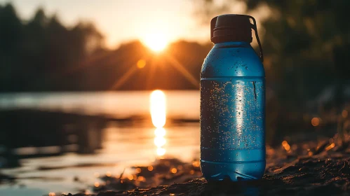 Sunlit Water Bottle Near Lake