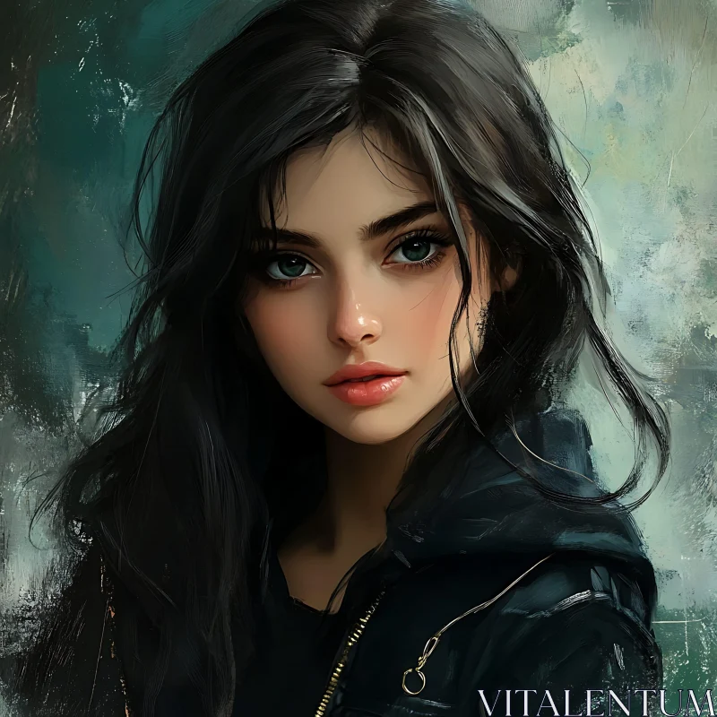 Dark-Haired Woman Digital Painting AI Image