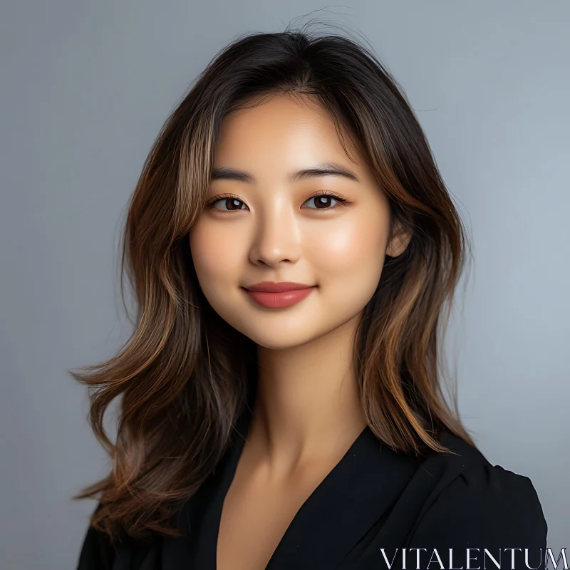 Portrait of a Young Woman with Elegant Features AI Image