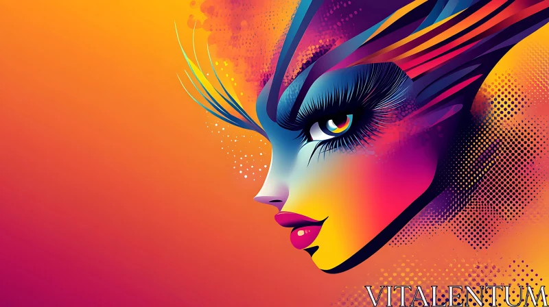 Colorful Woman's Face in Abstract Art AI Image