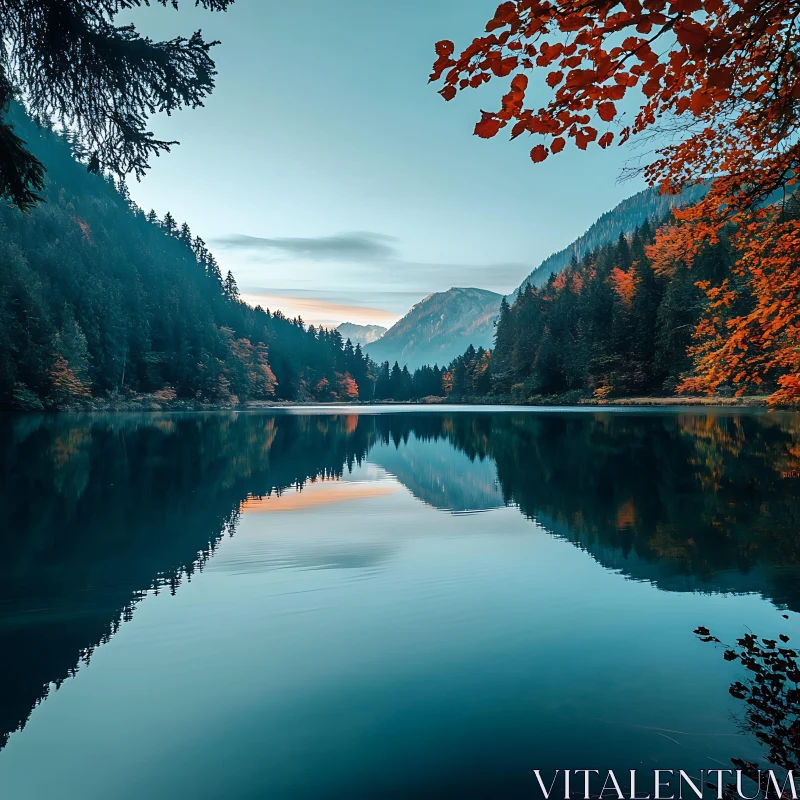 Tranquil Autumn Lake Scene AI Image