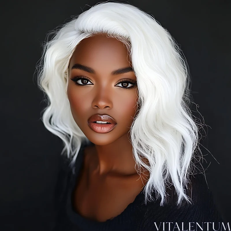 Striking Woman with White Hair and Flawless Skin AI Image