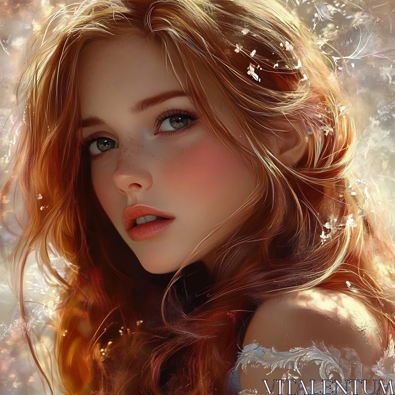 Captivating Redhead with Freckles and Green Eyes AI Image