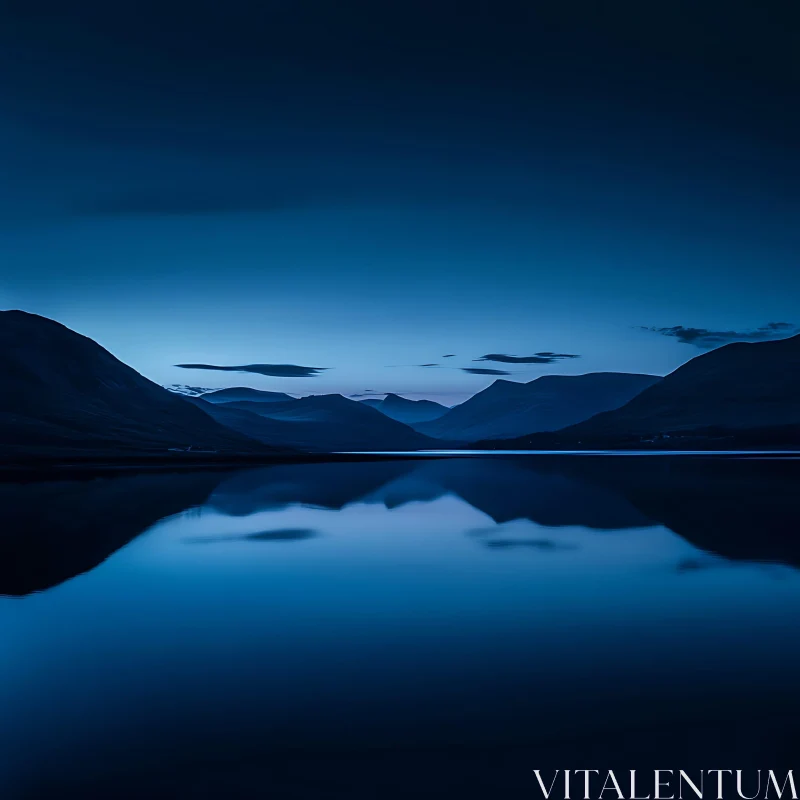 Tranquil Lake in Mountainous Twilight AI Image