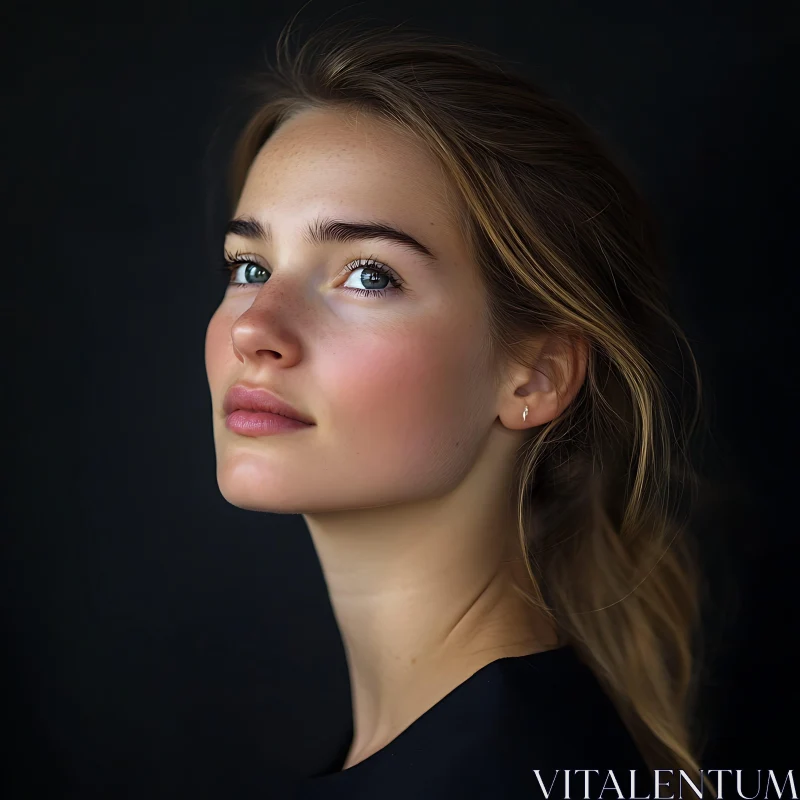 Contemplative Young Woman's Portrait in Soft Light AI Image