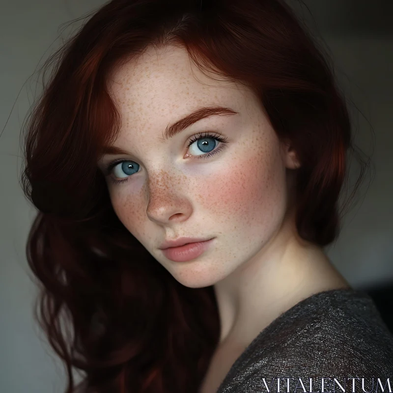 AI ART Young Redhead Woman with Freckles