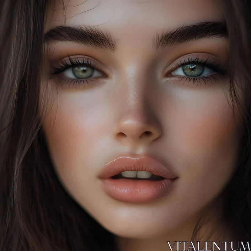 AI ART Detailed Female Face with Intense Gaze and Lush Lips