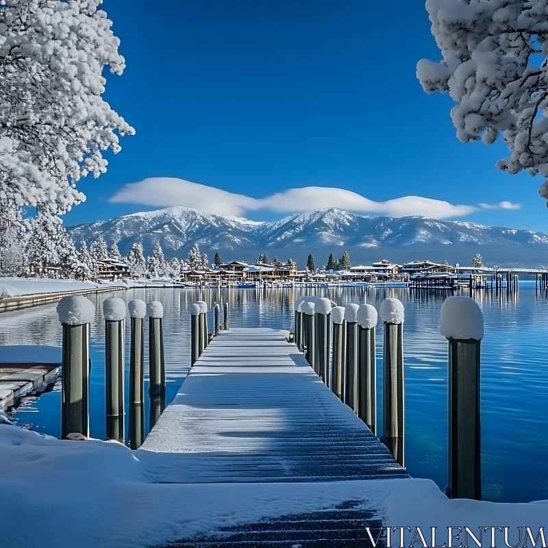 Peaceful Winter Lake and Mountain Scene AI Image